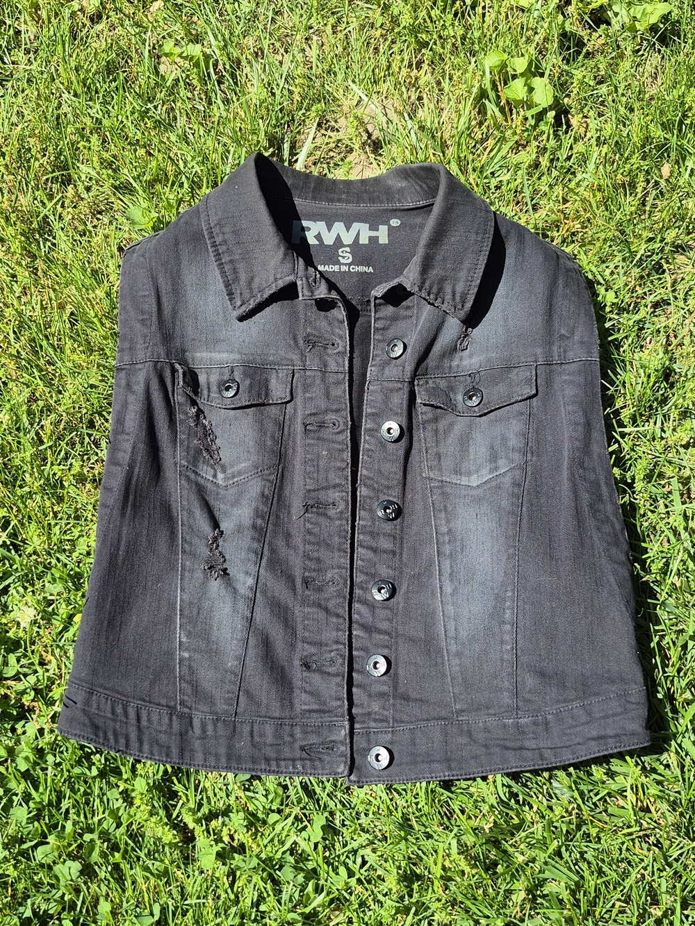 RWH Black Distressed Denim Vest-S
